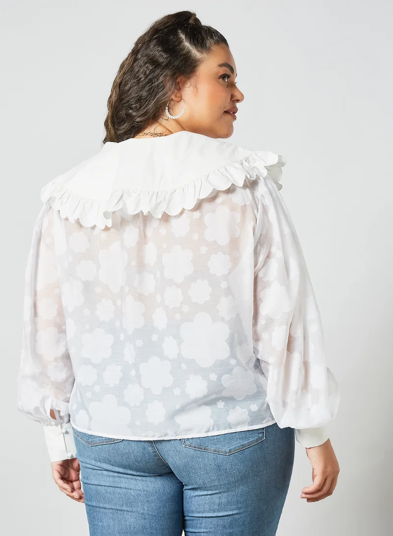 LOST INK Plus Size Oversized Collar Blouse White