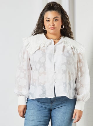 Plus Size Oversized Collar Blouse White - v1627486860/N46720588V_1