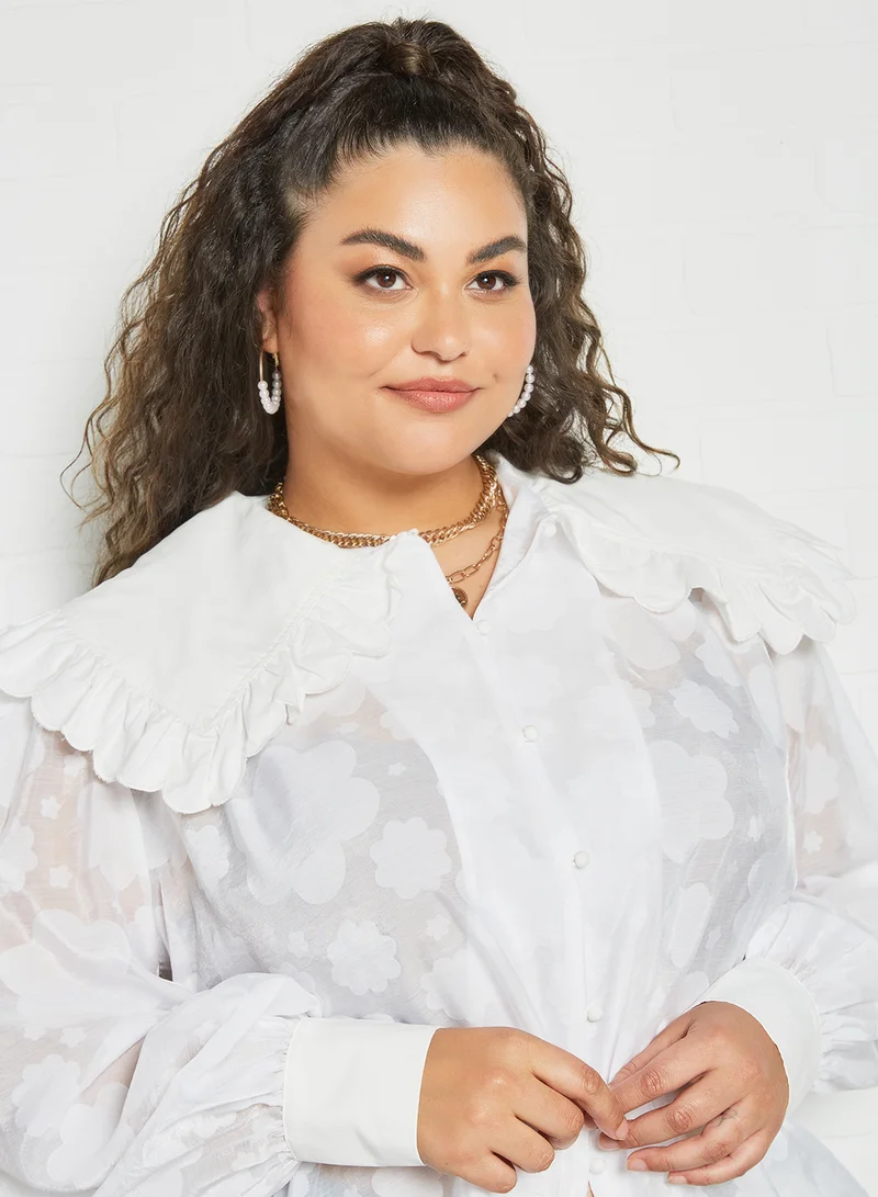 LOST INK Plus Size Oversized Collar Blouse White