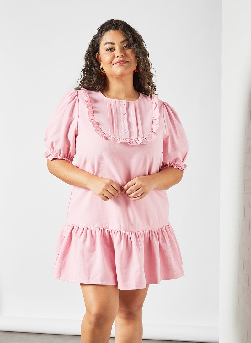 LOST INK - Plus Size Ruffle Trim Dress Pink - Image 1