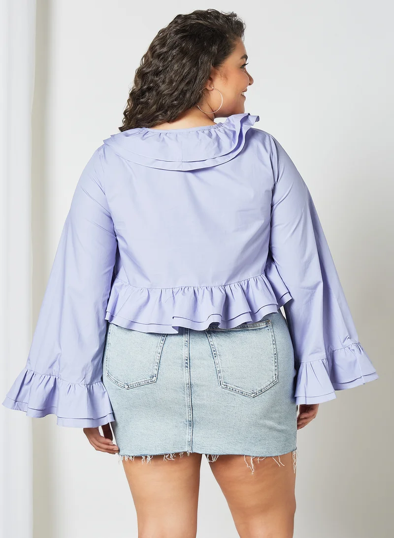 LOST INK Plus Size Tiered Frill Crop Top Purple
