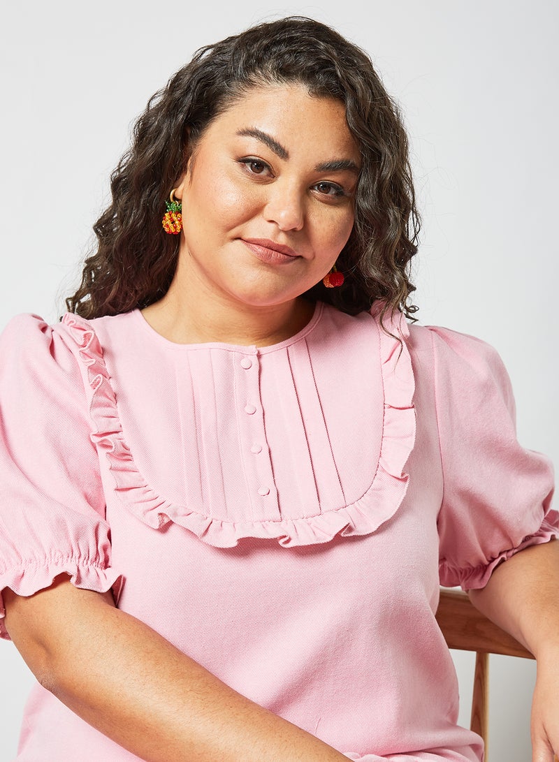 LOST INK - Plus Size Ruffle Trim Dress Pink - Image 1