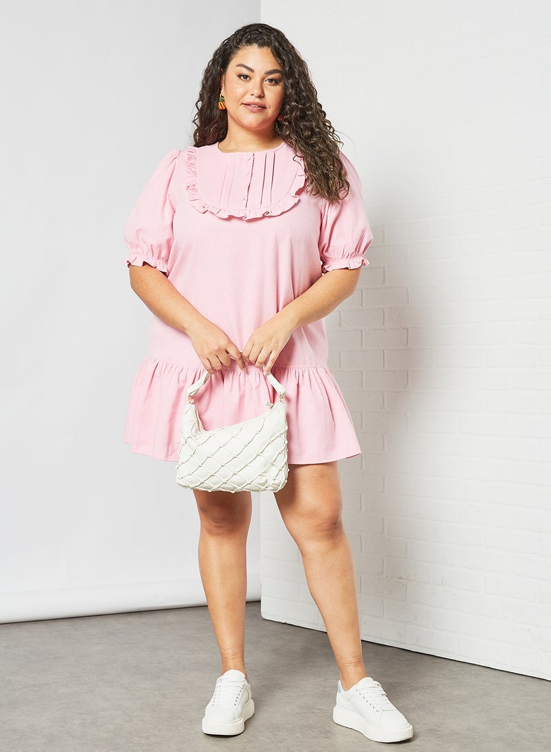 LOST INK - Plus Size Ruffle Trim Dress Pink - Image 1