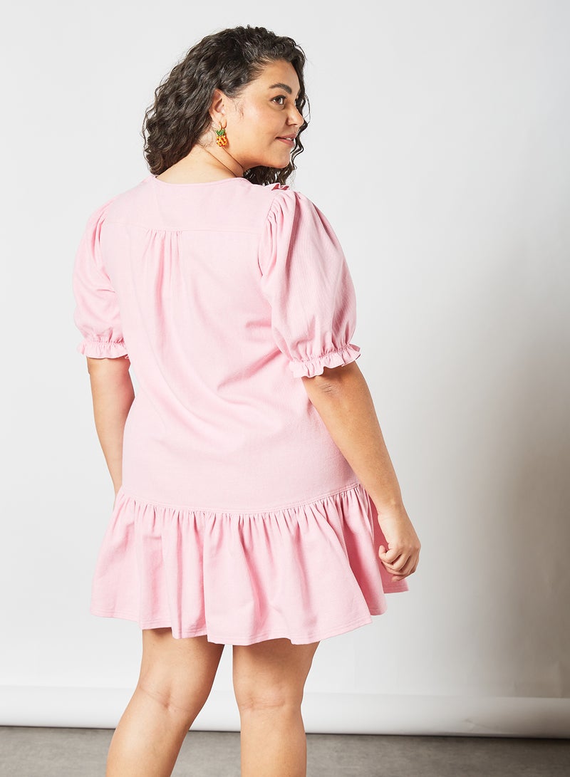 LOST INK - Plus Size Ruffle Trim Dress Pink - Image 1
