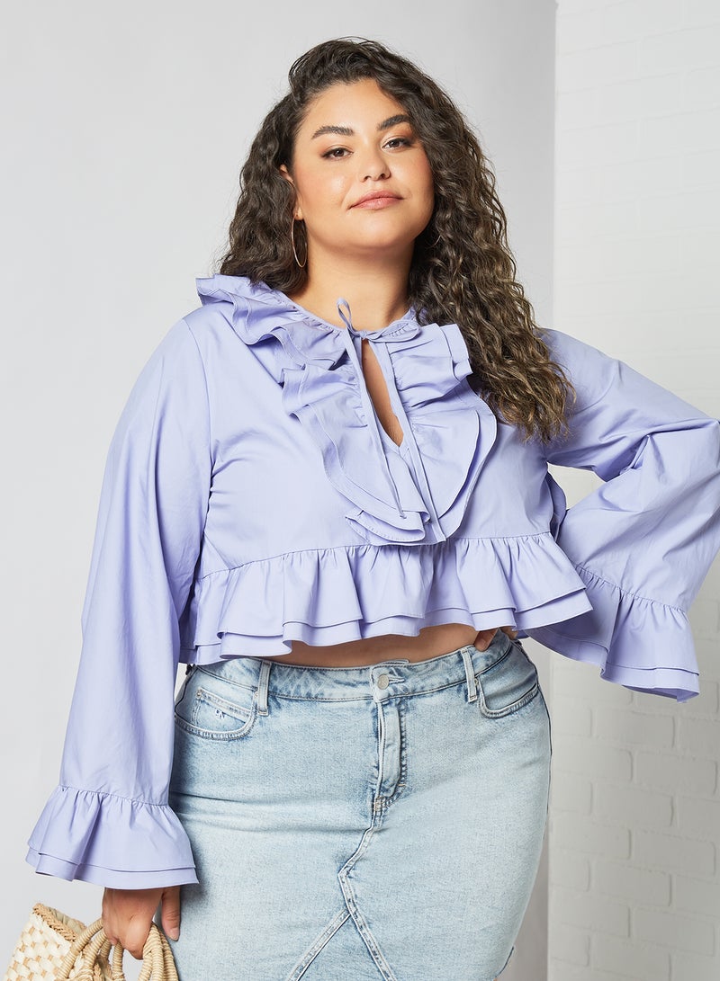 LOST INK Plus Size Tiered Frill Crop Top Purple  - Image 1