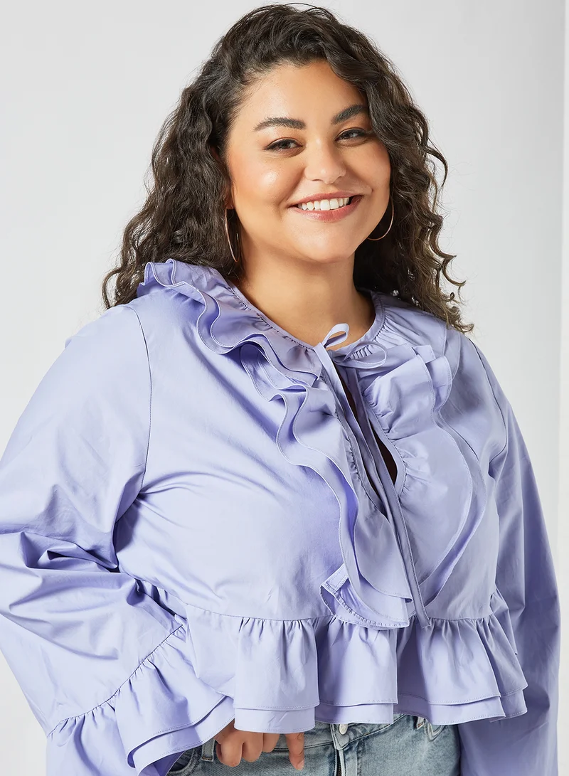 LOST INK Plus Size Tiered Frill Crop Top Purple