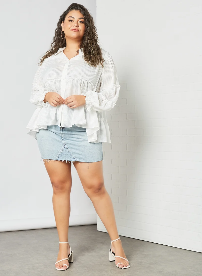 LOST INK Plus Size Tiered Oversized Shirt White