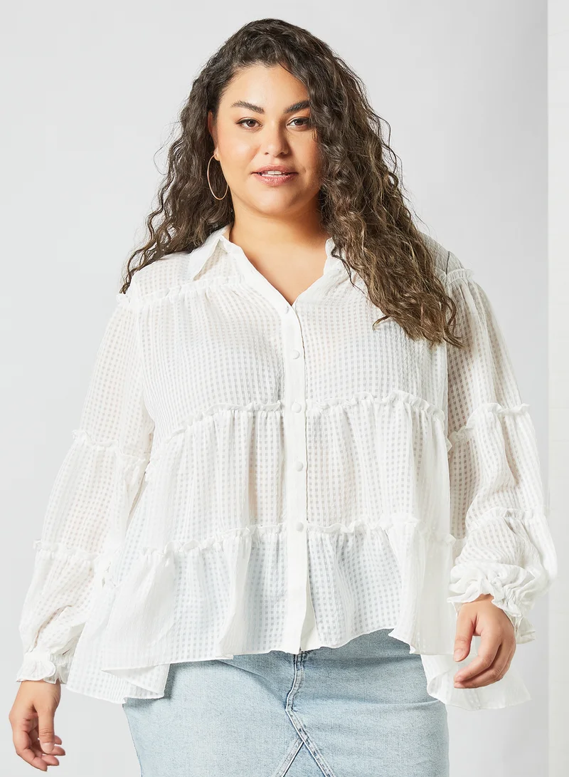 LOST INK Plus Size Tiered Oversized Shirt White