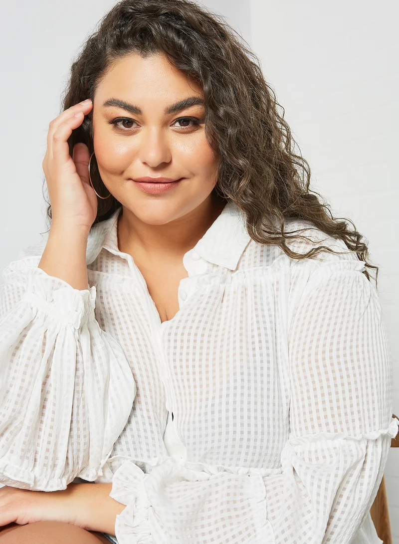 LOST INK Plus Size Tiered Oversized Shirt White