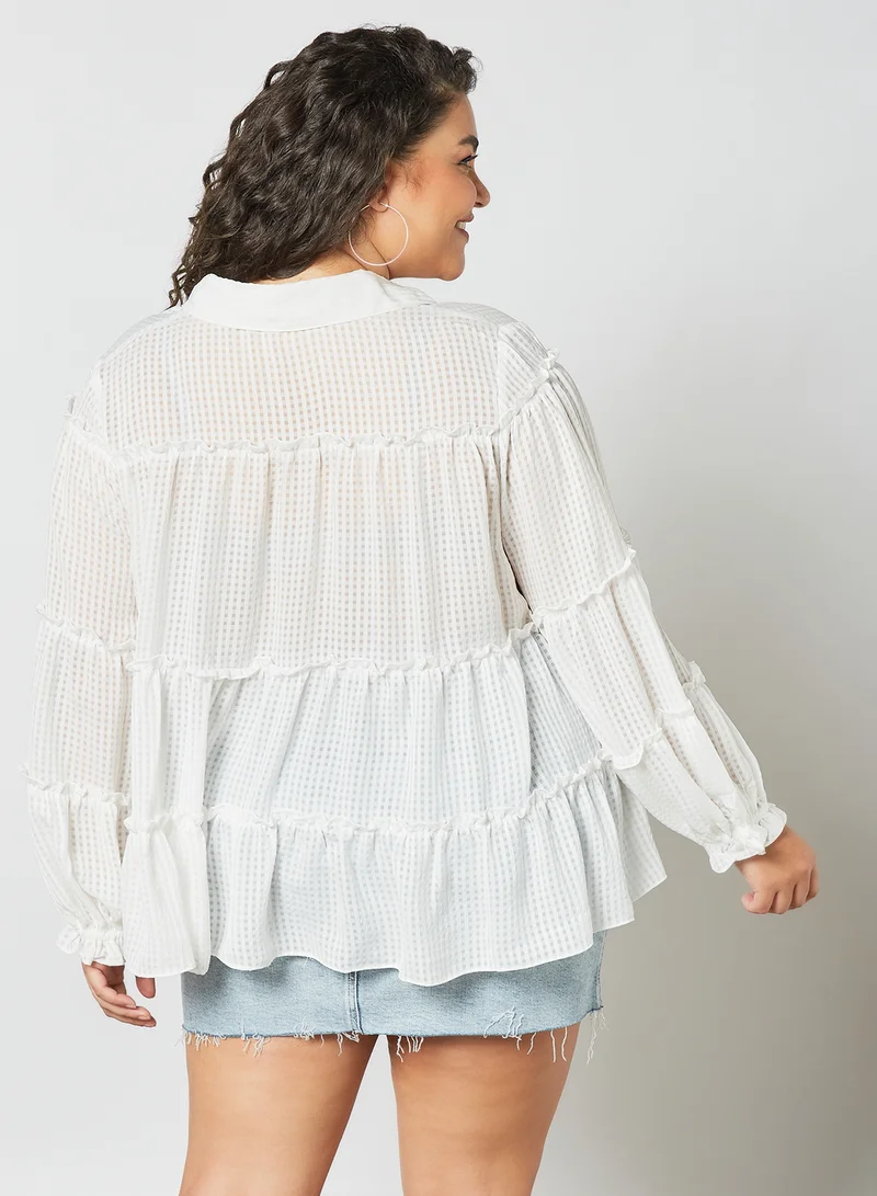 LOST INK Plus Size Tiered Oversized Shirt White
