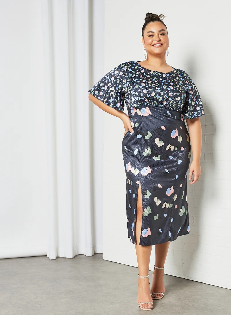 Chi-Chi London Plus Size Abstract Print Midi Dress