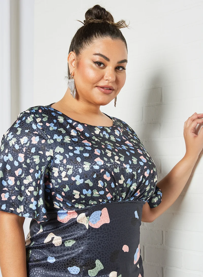 Chi-Chi London Plus Size Abstract Print Midi Dress Navy