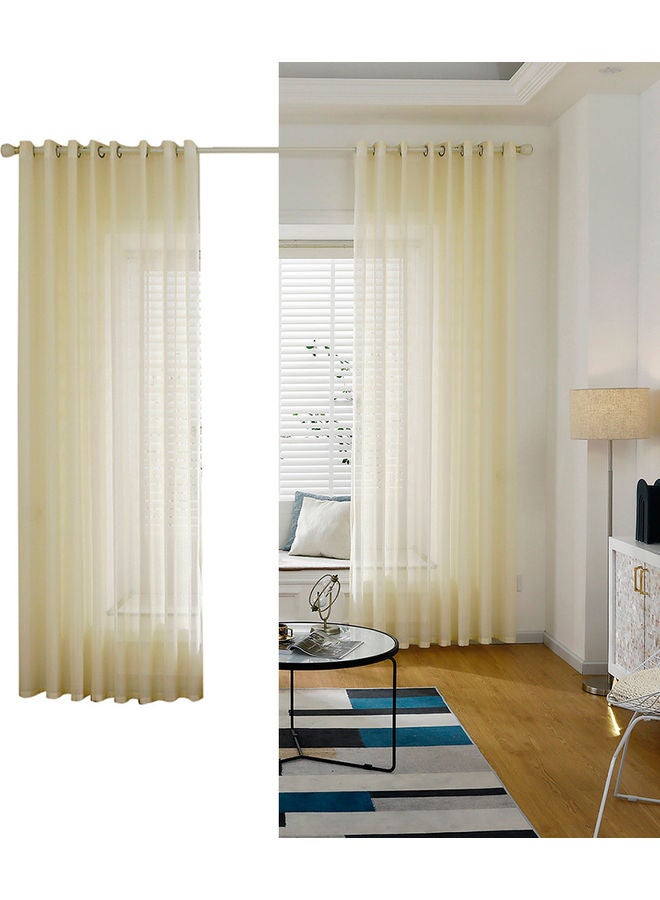 Sheer Voile Window Curtain Set With Ring Rod Beige  - Image 1