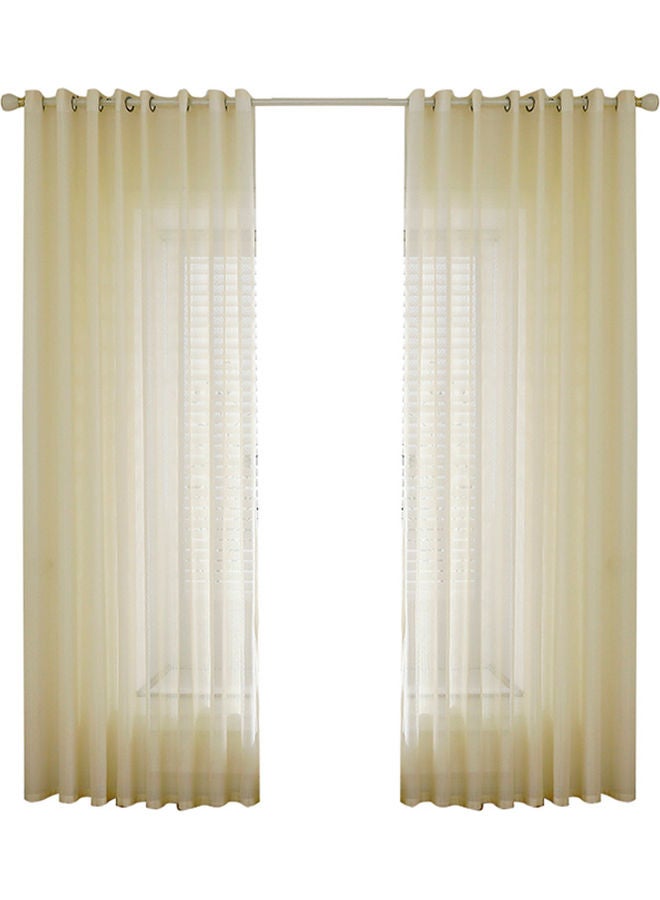 Sheer Voile Window Curtain Set With Ring Rod Beige  - Image 4