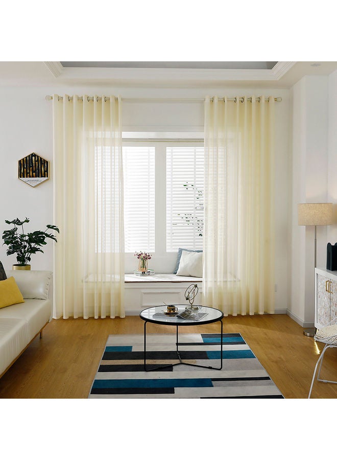 Sheer Voile Window Curtain Set With Ring Rod Beige  - Image 5