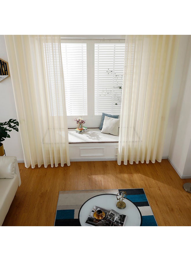 Sheer Voile Window Curtain Set With Ring Rod Beige  - Image 2