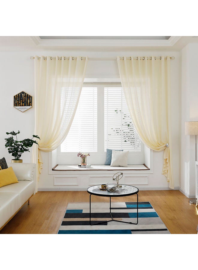 Sheer Voile Window Curtain Set With Ring Rod Beige  - Image 3