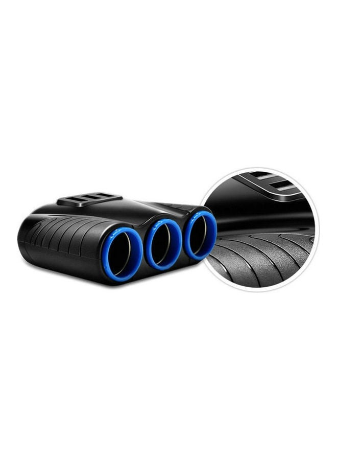 ماركة غير محددة - شاحن USB بمقبس ولاعة للسيارة مزود بعدد 3 منافذ أسود/أزرق - Image 1