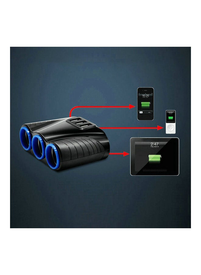 ماركة غير محددة - شاحن USB بمقبس ولاعة للسيارة مزود بعدد 3 منافذ أسود/أزرق - Image 1