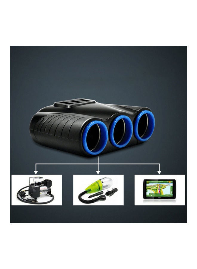 ماركة غير محددة - شاحن USB بمقبس ولاعة للسيارة مزود بعدد 3 منافذ أسود/أزرق - Image 1
