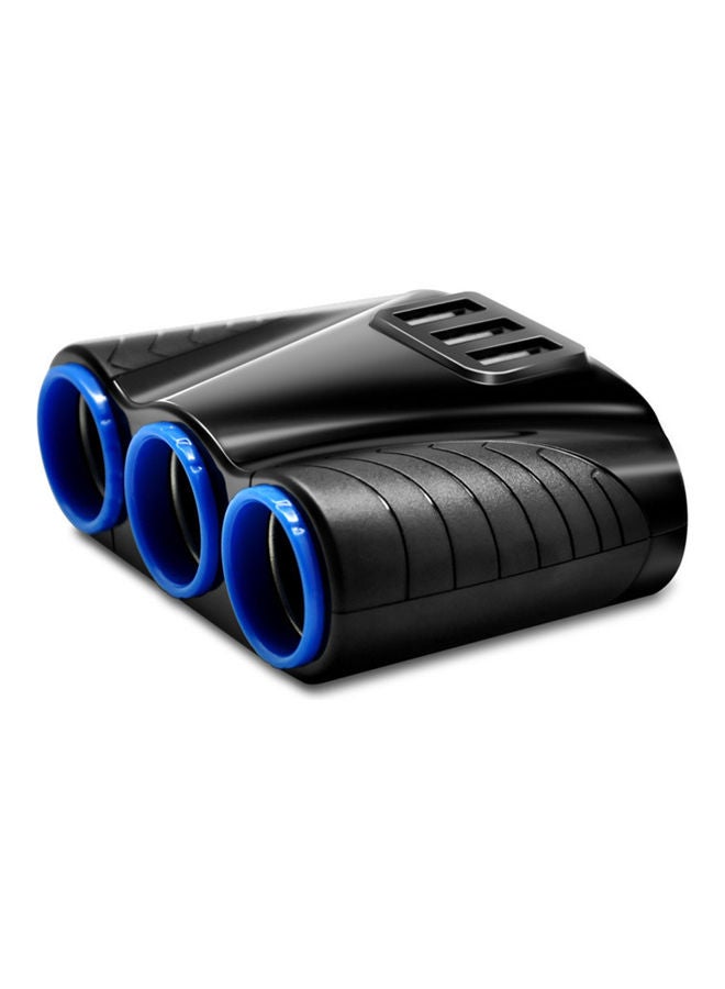 ماركة غير محددة - شاحن USB بمقبس ولاعة للسيارة مزود بعدد 3 منافذ أسود/أزرق - Image 1