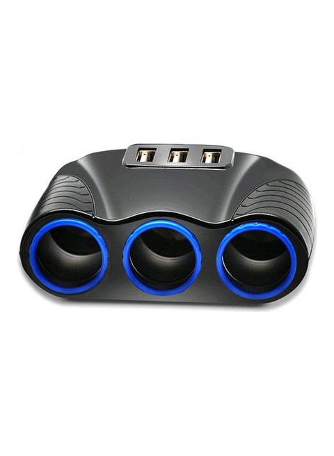 شاحن USB بمقبس ولاعة للسيارة مزود بعدد 3 منافذ أسود/أزرق