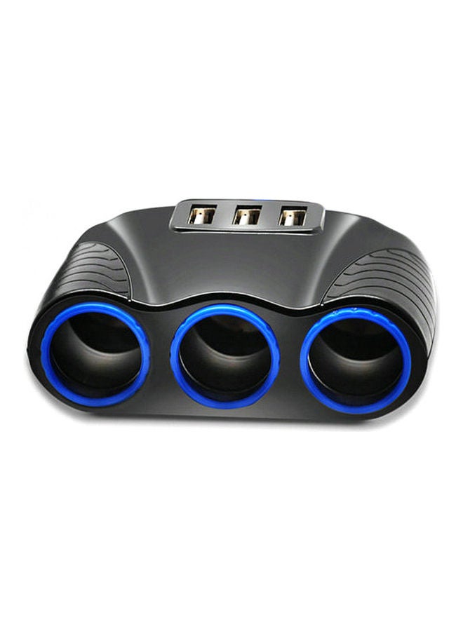 ماركة غير محددة - شاحن USB بمقبس ولاعة للسيارة مزود بعدد 3 منافذ أسود/أزرق - Image 1