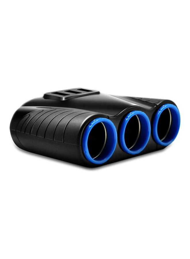 ماركة غير محددة - شاحن USB بمقبس ولاعة للسيارة مزود بعدد 3 منافذ أسود/أزرق - Image 1