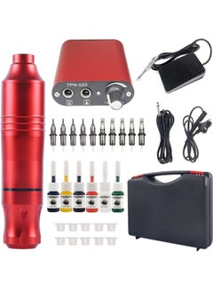 Portable Rotary Tattoo Machine Kit with Tattoo Needles and Inks Multicolour