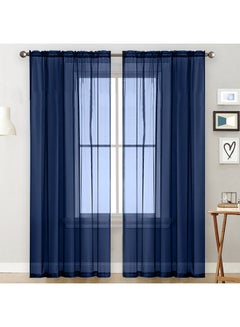2-Piece Sheer Curtains Set Dark Blue