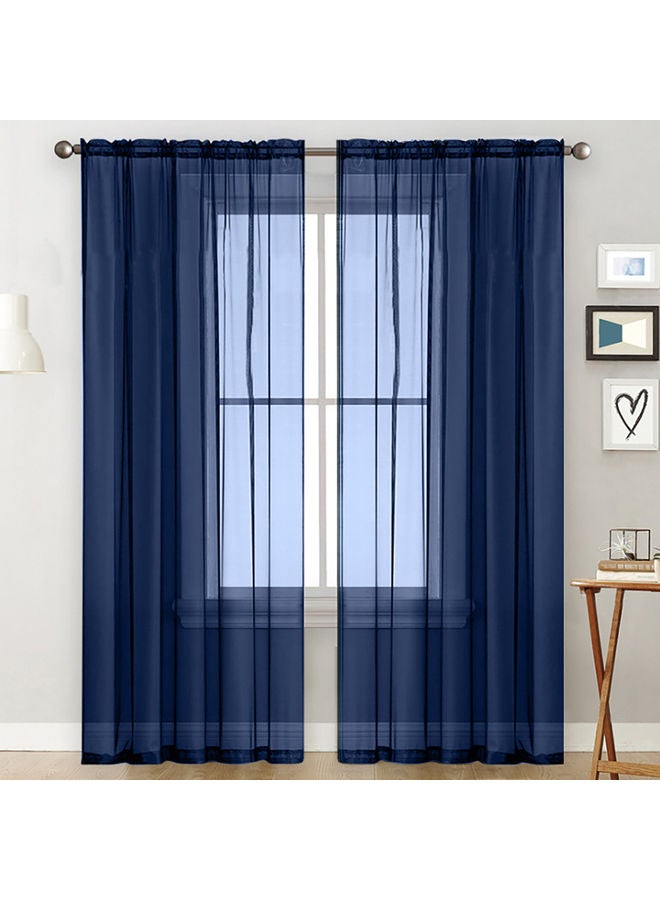 Generic - 2-Piece Sheer Curtains Set Dark Blue - Image 1