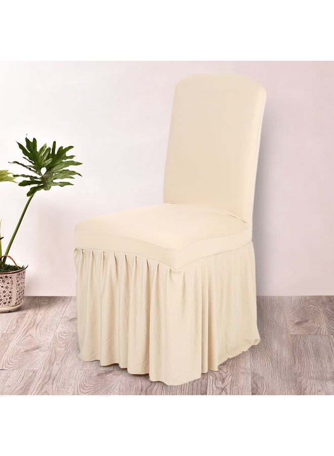 Ruffled Stretchable Dining Chair Cover Beige  - Image 1