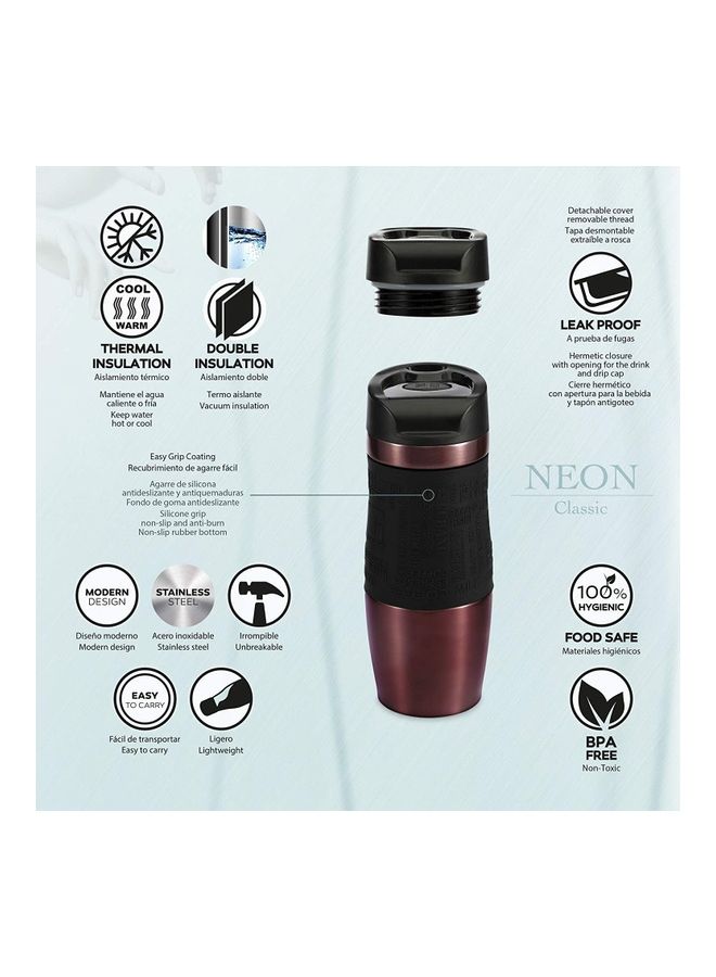 بيرجنر مج سفر  نيون بتصميم كلاسيكي من الستانلس ستيل بني/أسود 360ملليلتر - Image 4