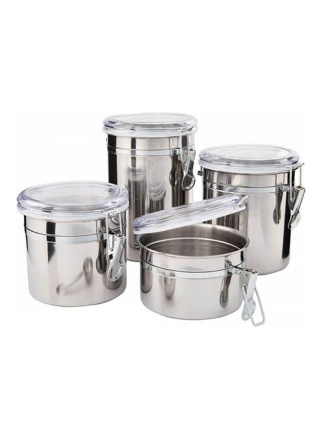 طقم حاويات من الستانلس ستيل مكون من 4 قطع مع غطاء محكم الإغلاق ومشبك إغلاق لتخزين الطعام والشاي والقهوة والحليب البودرة فضي - Image 1