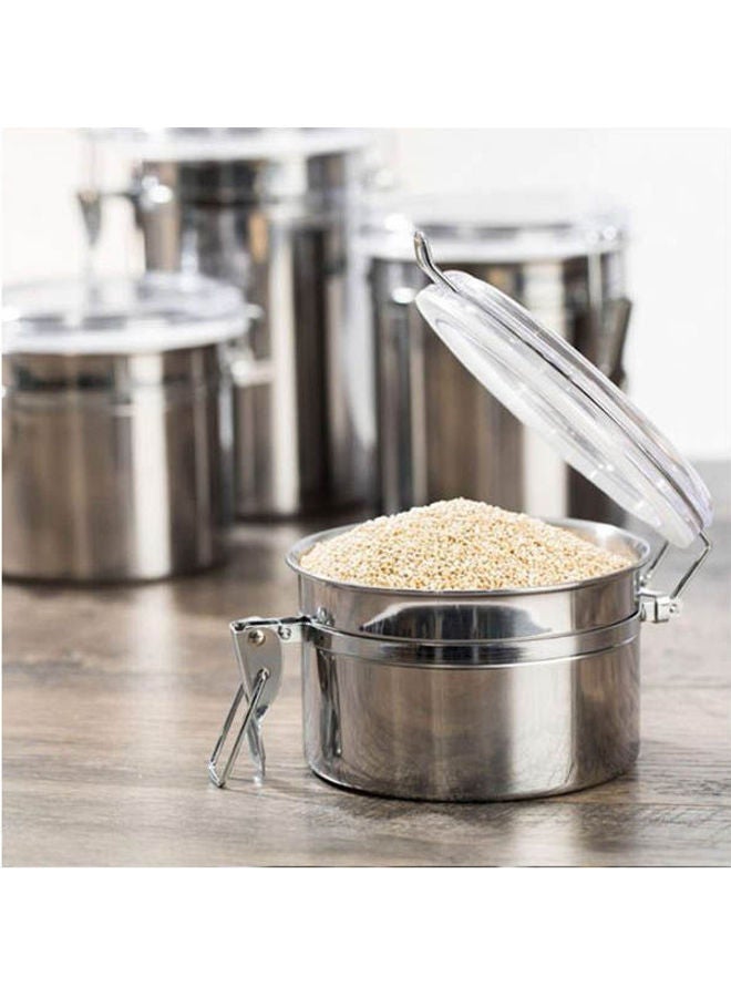 طقم حاويات من الستانلس ستيل مكون من 4 قطع مع غطاء محكم الإغلاق ومشبك إغلاق لتخزين الطعام والشاي والقهوة والحليب البودرة فضي - Image 2