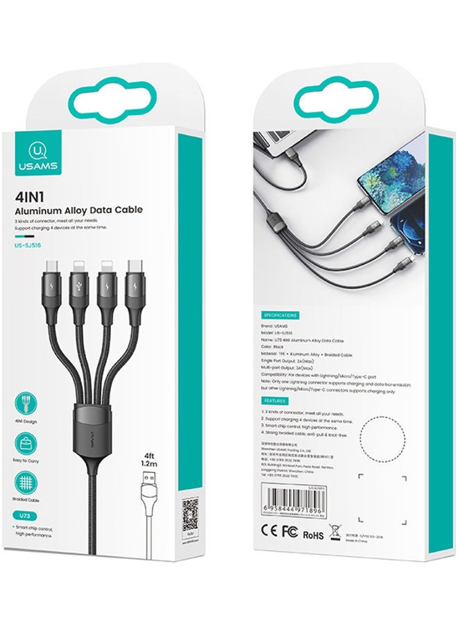 Usams 4 in 1 Fast Charging Aluminum Alloy Multi Function USB Data Cable Black - Image 5