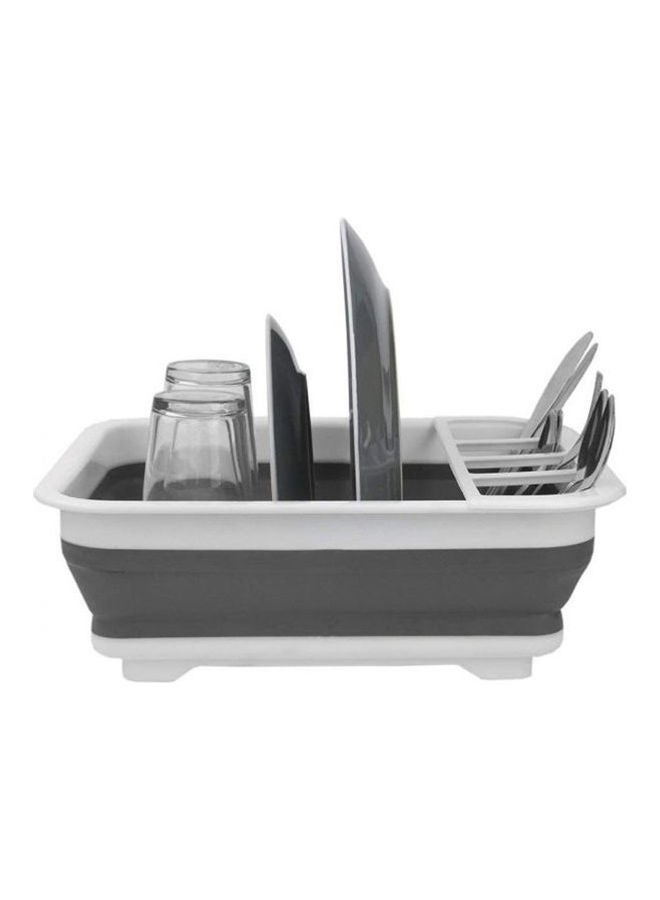 Home Basics Easy Storage Collapsible Dish Rack With Cutlery Holder Grey/White - Image 1