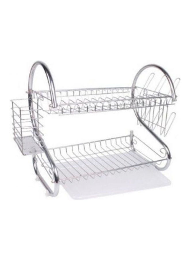 مجفف أطباق من طبقتين مصنوع من الستانلس ستيل فضي