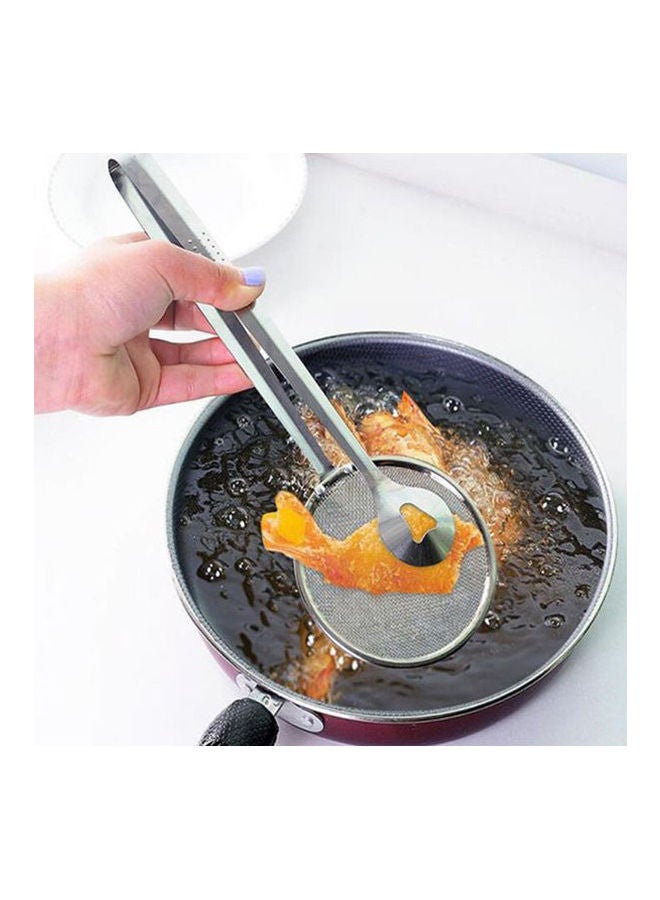 مغرفة طعام للقلي من الستانلس ستيل مع مصفاة للزيت فضي - Image 2