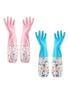 Generic Thickened Cleaning Gloves Set Of 2 Household Washing Gloves Waterproof Latex Gloves For Kitchen Dish Washing Laundry Cleaning Multicolour  - Image 2