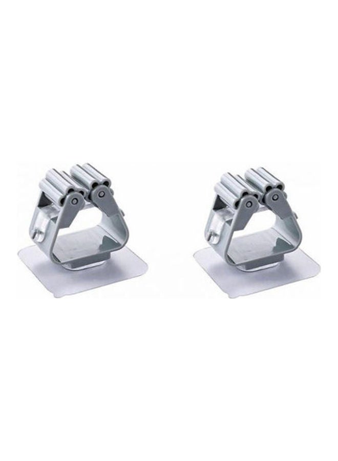 2 Pcs Wall Mounted Mop Organizer Holder Brush Broom Hanger Storage Rack Kitchen Tool Hanger Invisible Wall Hook Hanger Silver - Image 1