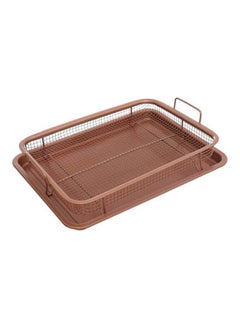 Rectangular Coppery Crispy Tray Set Of 2 Pieces ( Non Stick Basket   Serving Tray ) Perfect For Oven   Copper Multicolour