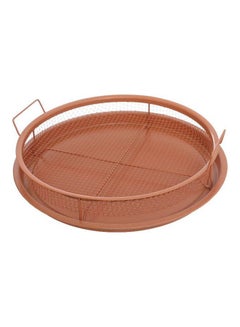 Round Coppery Crispy Tray Set Of 2 Pieces ( Non Stick Basket   Serving Tray ) Perfect For Oven   Copper Multicolour