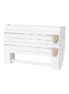 4 In 1 Wall Mounted Multi-Fuctional Kitchen Storage Holder Rack For Paper Towel / Cling Film / Tin Foil Dispenser With Cutter White/Beige