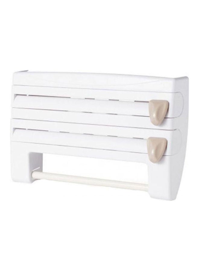 Generic - 4 In 1 Wall Mounted Multi-Fuctional Kitchen Storage Holder Rack For Paper Towel / Cling Film / Tin Foil Dispenser With Cutter White/Beige - Image 1