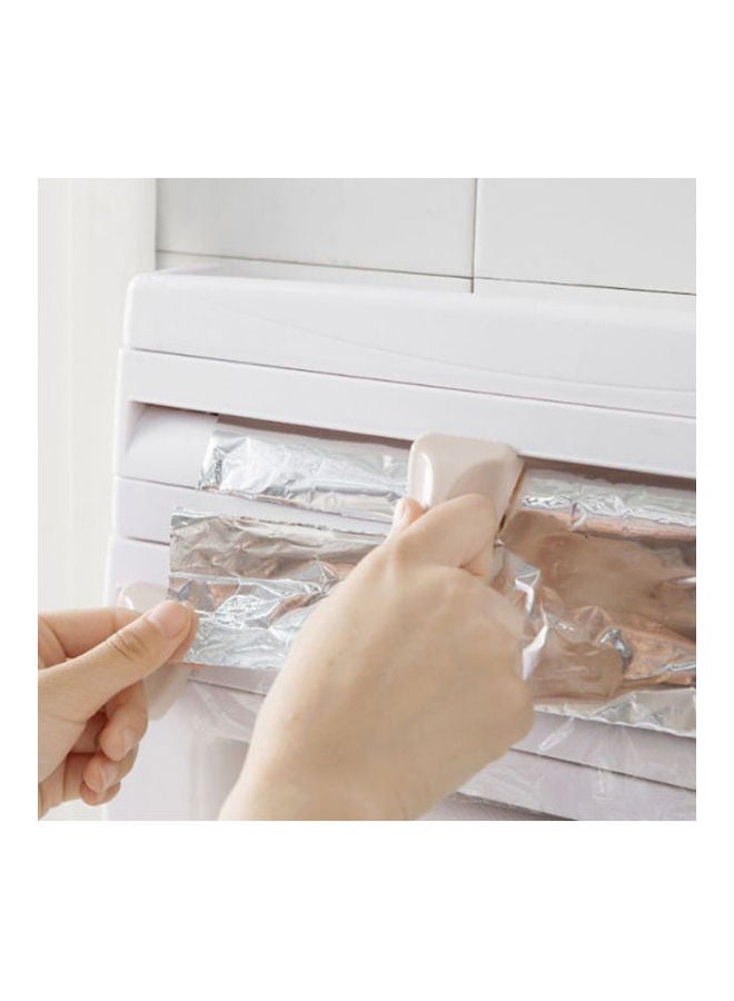 Generic - 4 In 1 Wall Mounted Multi-Fuctional Kitchen Storage Holder Rack For Paper Towel / Cling Film / Tin Foil Dispenser With Cutter White/Beige - Image 1