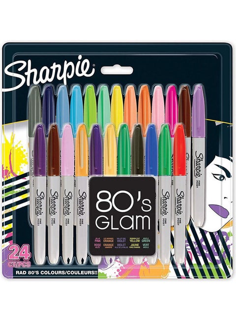 24-Piece 80's Glam Fine Tip Permanent Markers Set Multicolour