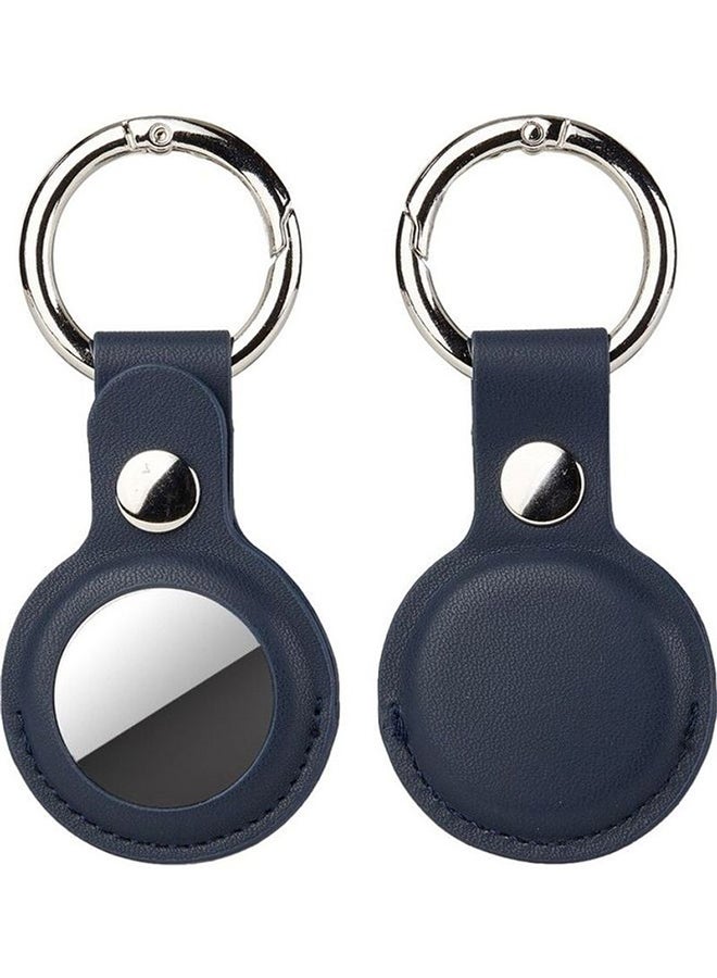 O Ozone Pack of 2 Keychain Holder For AirTag Leather Case Key Ring Dark Blue - Image 1