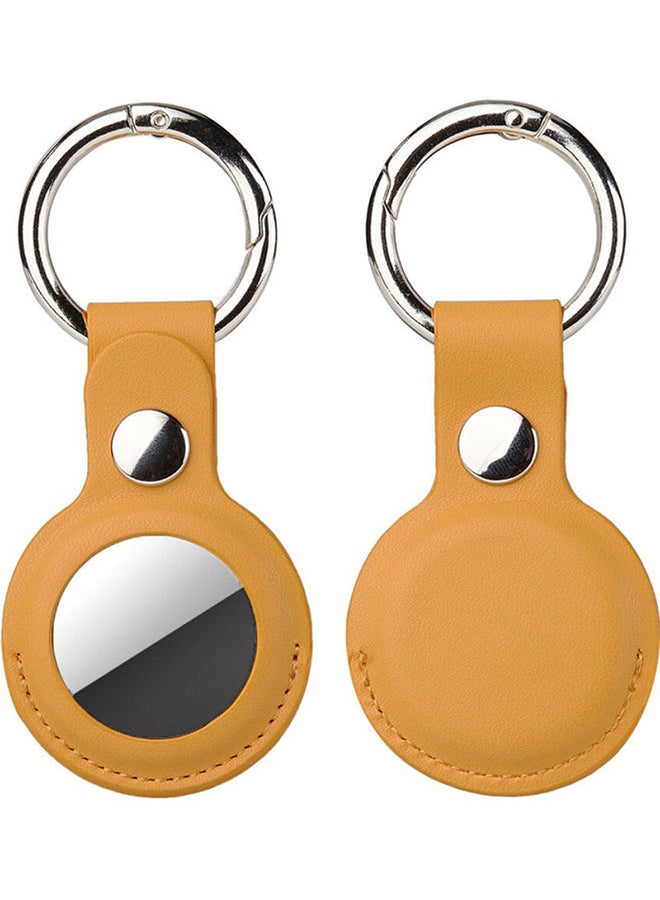 O Ozone Pack of 2 Keychain Holder For AirTag Leather Case Key Ring Yellow - Image 1