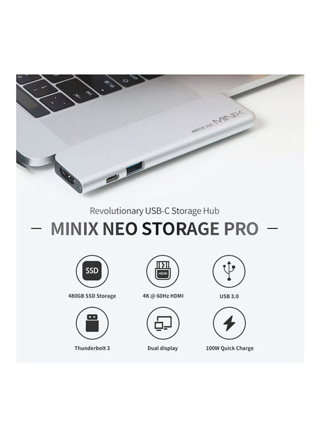 Minix - USB-C 4-In-1 Multiport 480GB SSD Storage Hub For MacBook Air, MacBook Pro Silver - Image 1